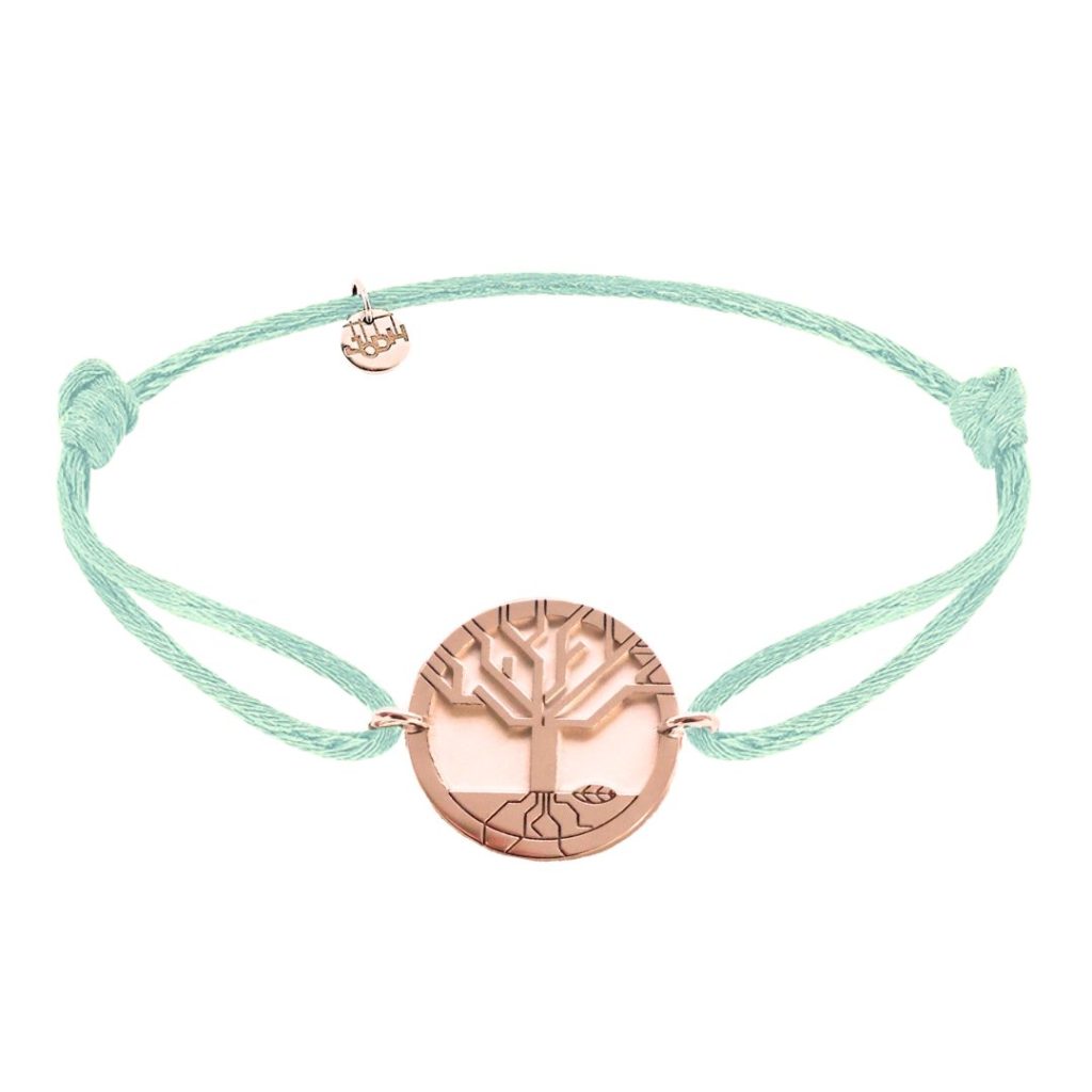 Bracelet cordon Arbre de vie Or rose 18 carats Vert D'eau