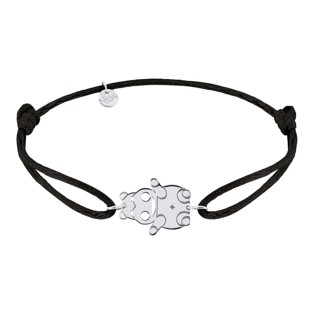 Bracelet cordon hippopotame Or blanc 18 carats noir