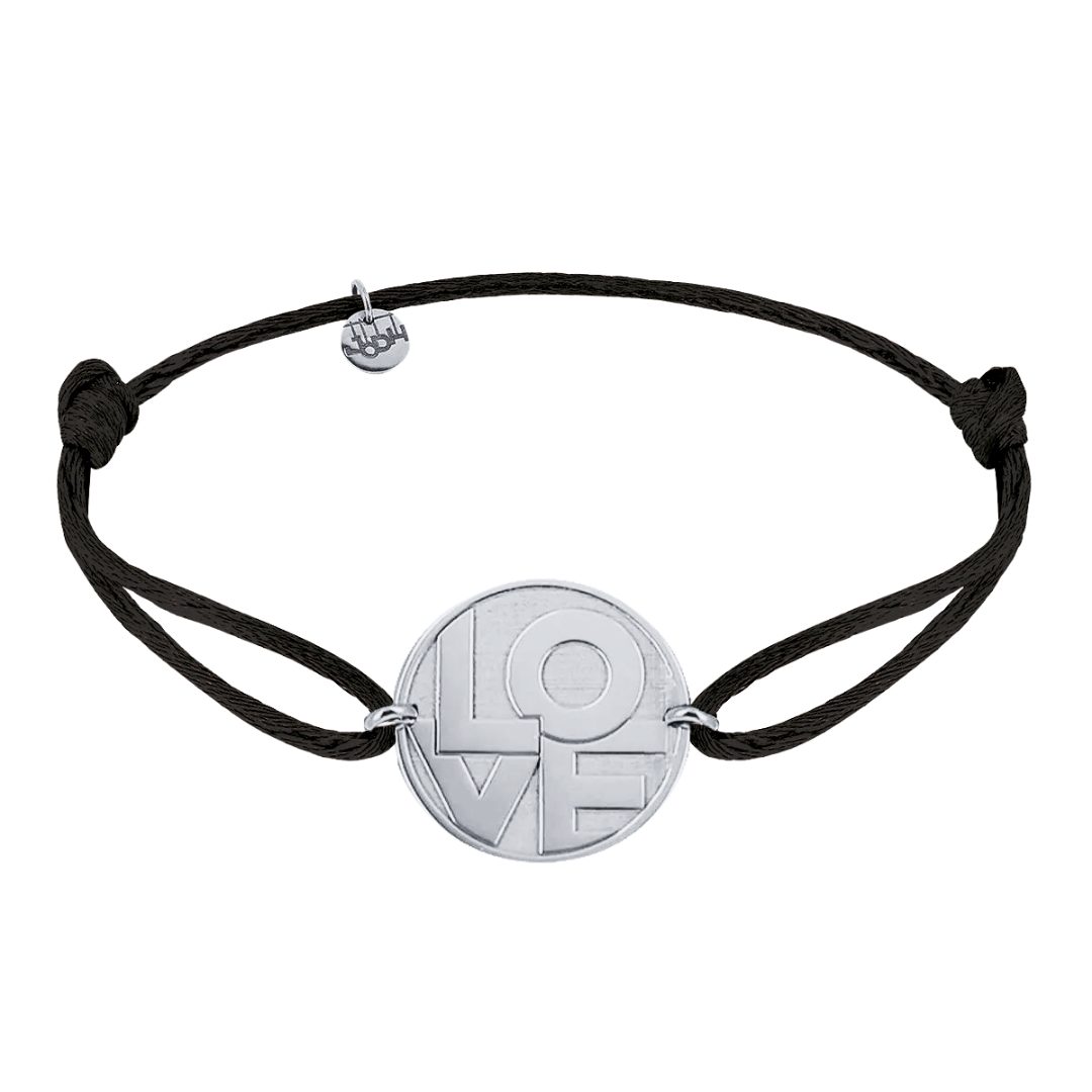 Bracelet cordon love Or blanc 18 carats noir