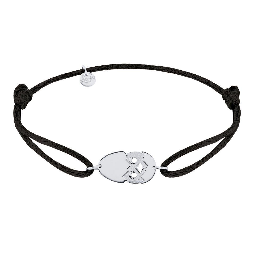 Bracelet cordon poussin Or blanc 18 carats noir