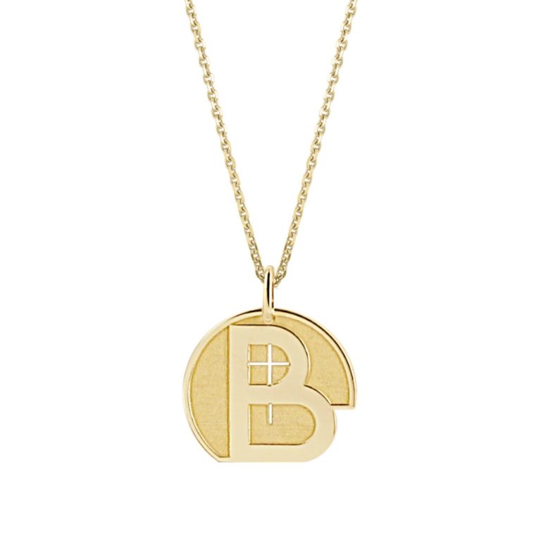 Pendentif lettre B or 18 carats JAUNE pendentif lettre avec croix