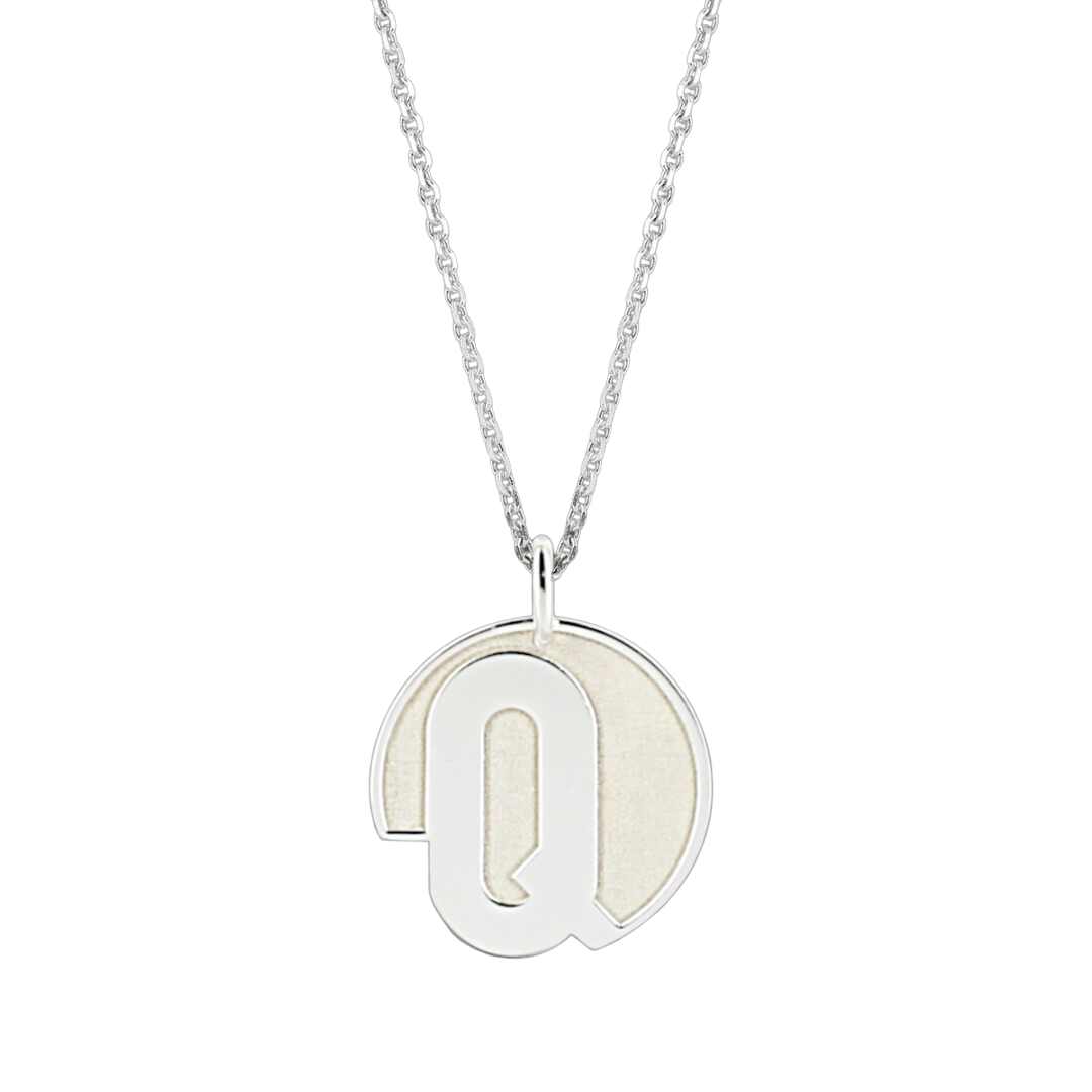 Pendentif lettre Q or 18 carats Pendentif lettre Q argent 925 rhodié