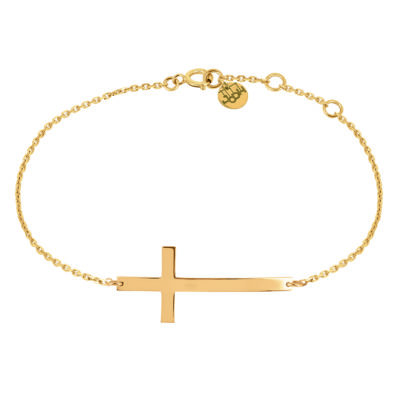 bracelet chaine croix arquée petite en or jaune 18 carats