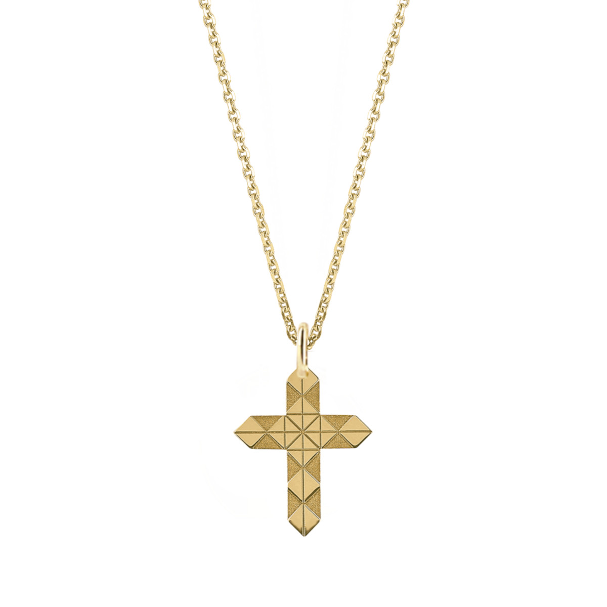 pendentif croix facette en or jaune 18 carats