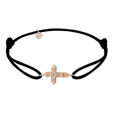 bracelet cordon croix facette en or rose