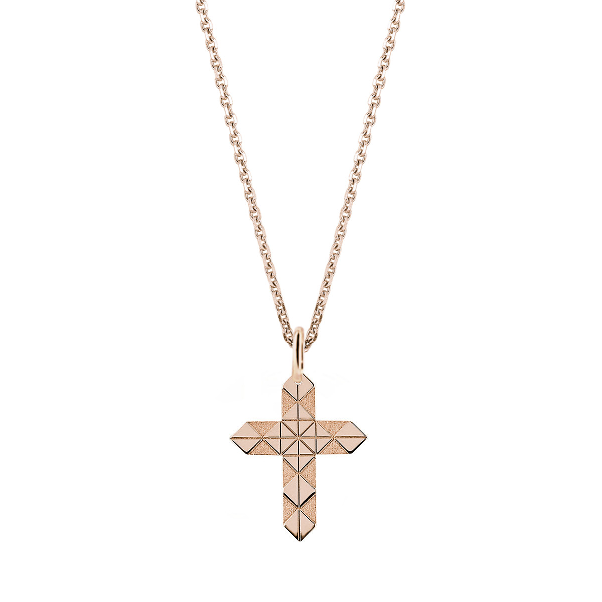 pendentif croix facette en or rose 18 carats