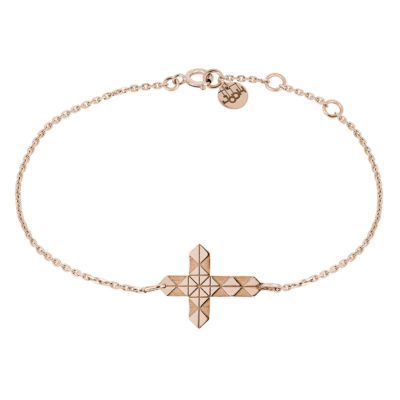bracelet chaine croix facettes en or rose