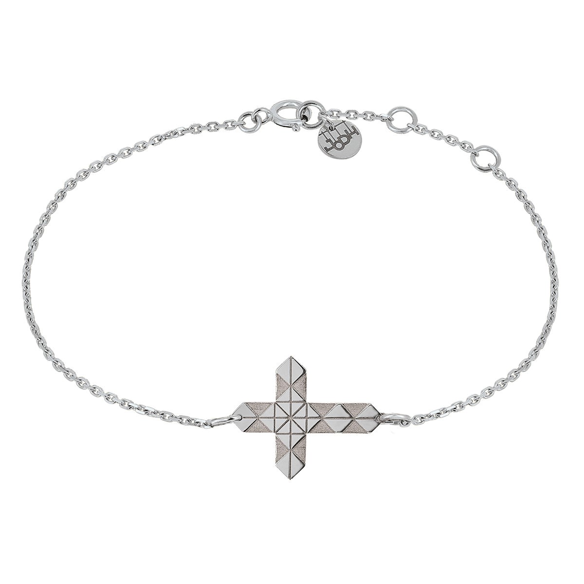 bracelet chaîne croix facette en or blanc