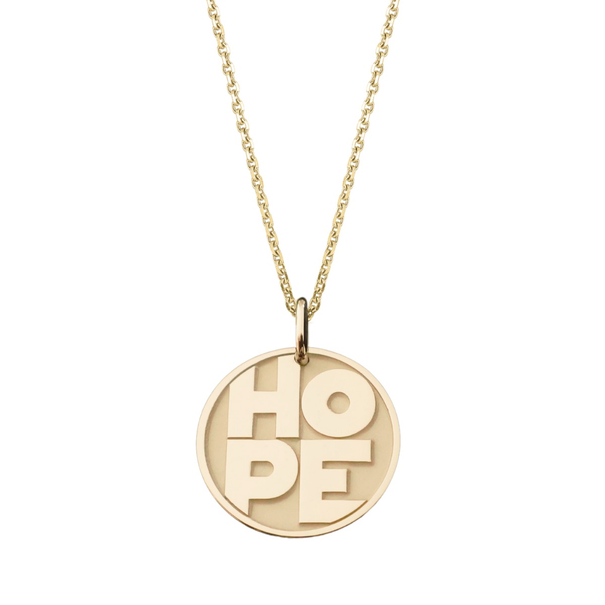 pendentif medaille hope, espoir or jaune 18 carats