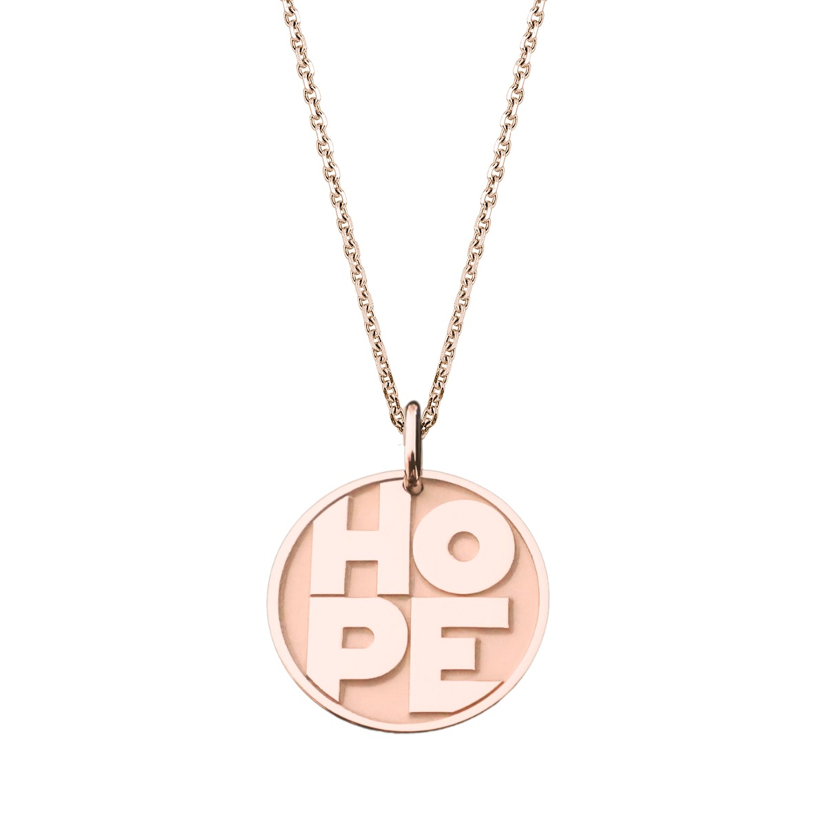 pendentif medaille hope, espoir or rose 18 carats